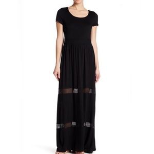 NWT Spense Black Crochet Lace Tiered Maxi Dress Womens Size L